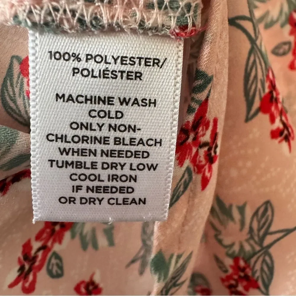 LOFT Petite Small Spring Leaf Flutter Shell Floral Blouse - Pink Red Green